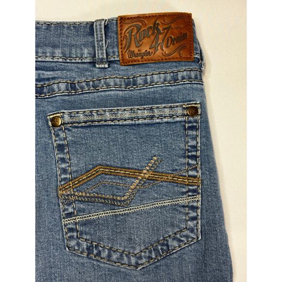 Rock 47 by Wrangler Men's Slim Boot Blue Stretch Denim Jeans - Size 39x30.5 - Picture 3 of 5